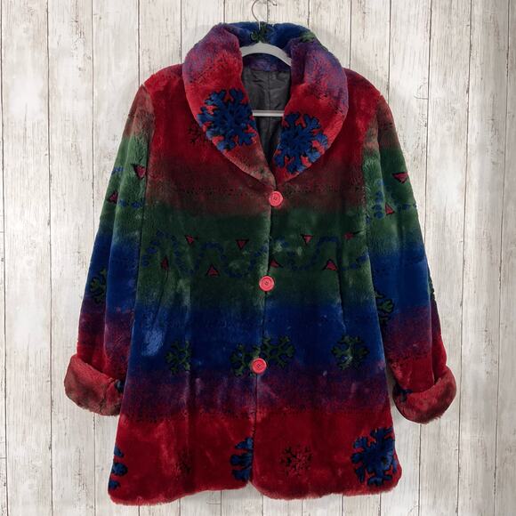 Vintage Komitor Oversized Snowflake Aztec Silk Button Up Warm Winter Jacket - Picture 1 of 14